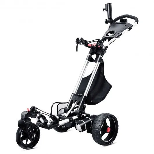 120 W Foldable Electric Golf Push Cart with Umbrella Holder