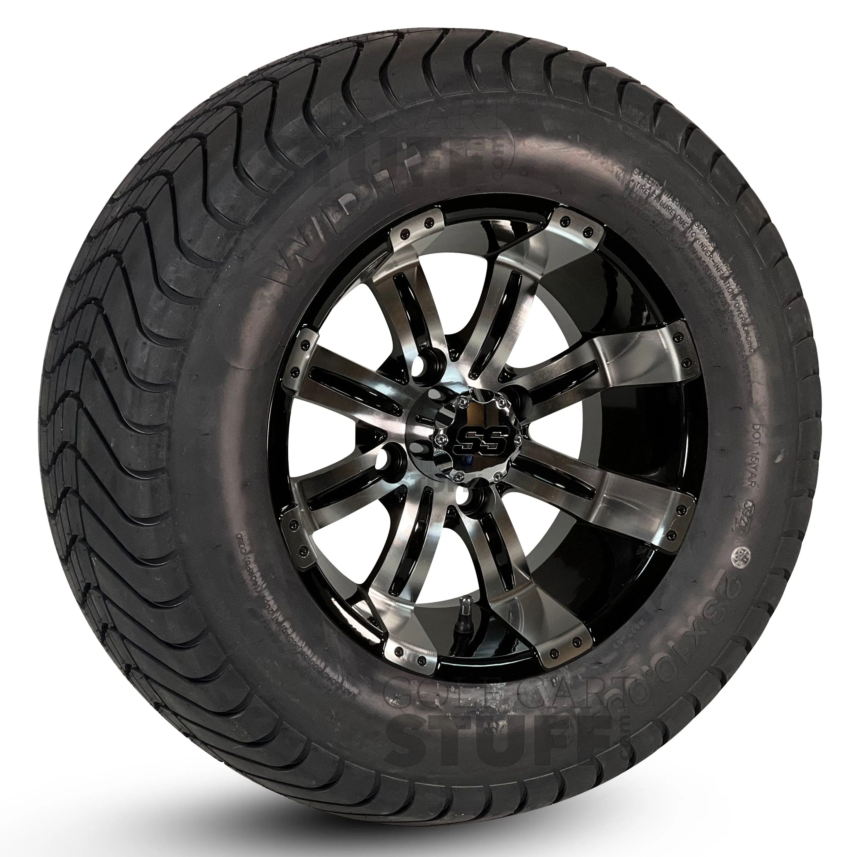 12" Tempest Machined/ Black Wheels and WANDA GFX 23x10-12 (23"tall) DOT Street Tires - Set of 4