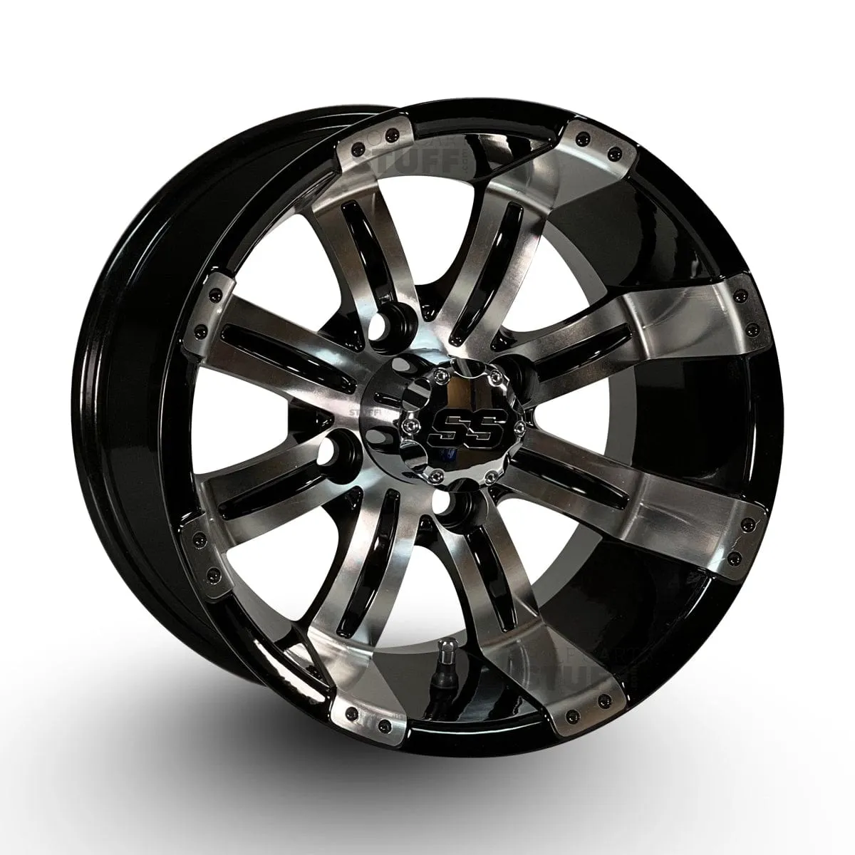 12" Tempest Machined/ Black Wheels and WANDA GFX 23x10-12 (23"tall) DOT Street Tires - Set of 4