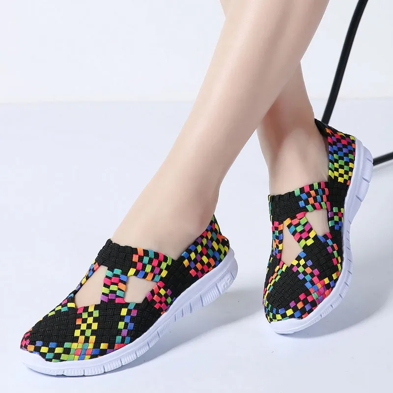 2020 Summer women flats shoes woven elastic shoes cutout casual ballet