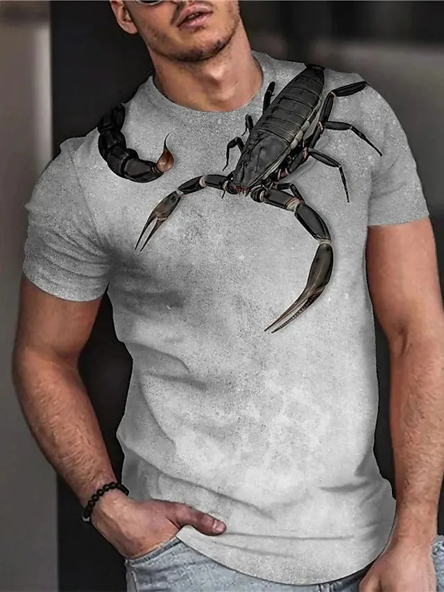 3D Printed Spider Design Men's Tee Shirt in Cream Linen - Unique Vertigo Digital Print Casual Wear for Big and Tall