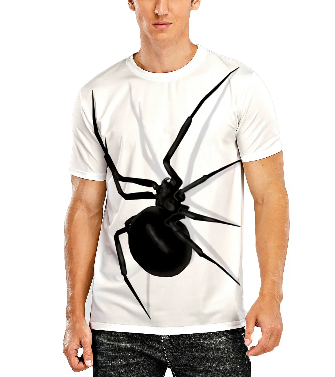 3D Printed Spider Design Men's Tee Shirt in Cream Linen - Unique Vertigo Digital Print Casual Wear for Big and Tall