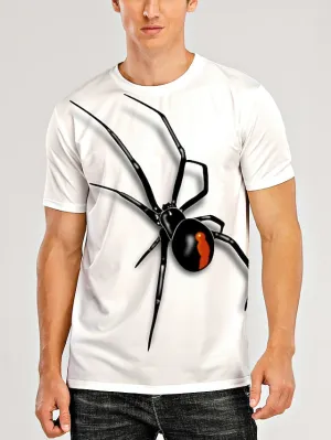 3D Printed Spider Design Men's Tee Shirt in Cream Linen - Unique Vertigo Digital Print Casual Wear for Big and Tall