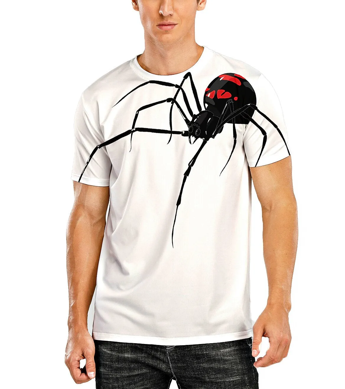 3D Printed Spider Design Men's Tee Shirt in Cream Linen - Unique Vertigo Digital Print Casual Wear for Big and Tall