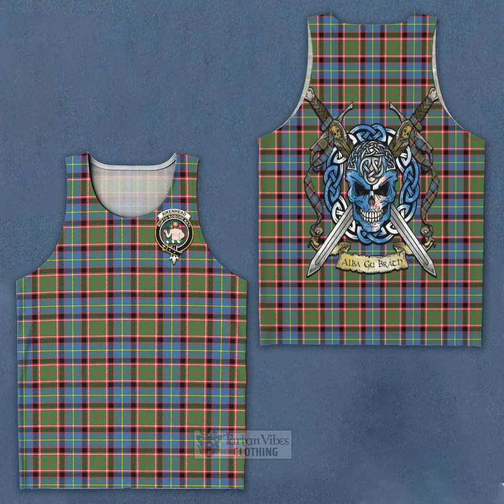 Aikenhead Tartan Men's Tank Top with Family Crest Celtic Skull Style