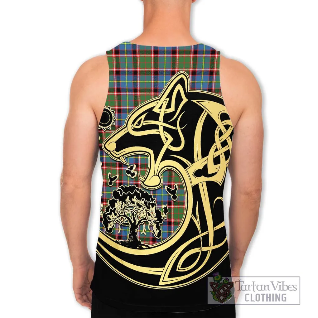 Aikenhead Tartan Men's Tank Top with Family Crest Celtic Wolf Style