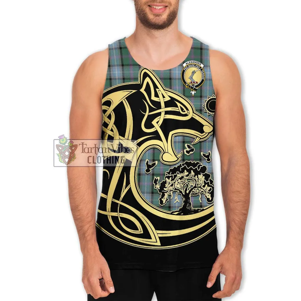 Alexander of Menstry Hunting Tartan Men's Tank Top with Family Crest Celtic Wolf Style