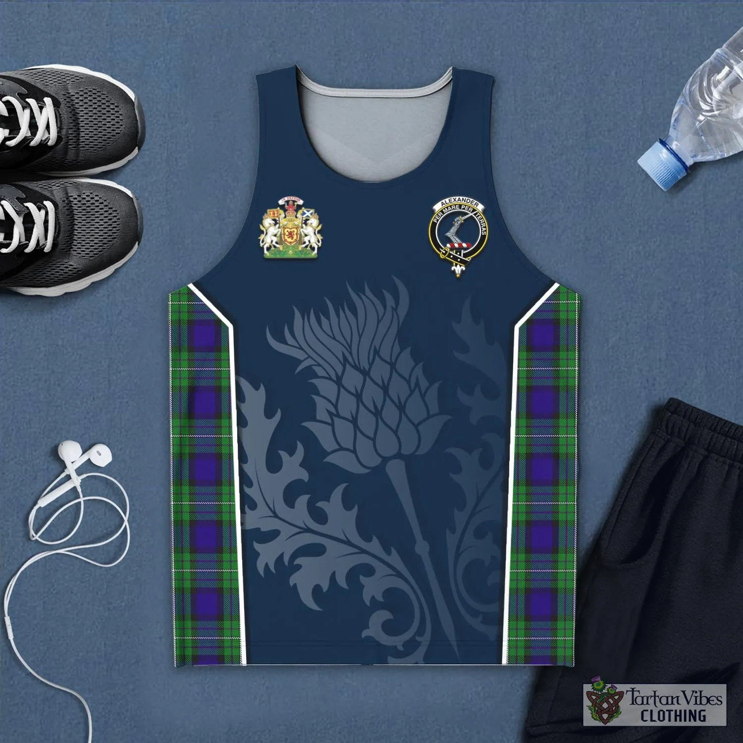 Alexander Tartan Men's Tanks Top with Family Crest and Scottish Thistle Vibes Sport Style