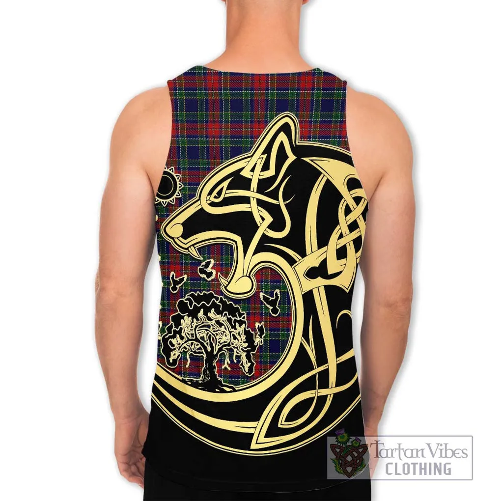 Allison Red Tartan Men's Tank Top with Family Crest Celtic Wolf Style