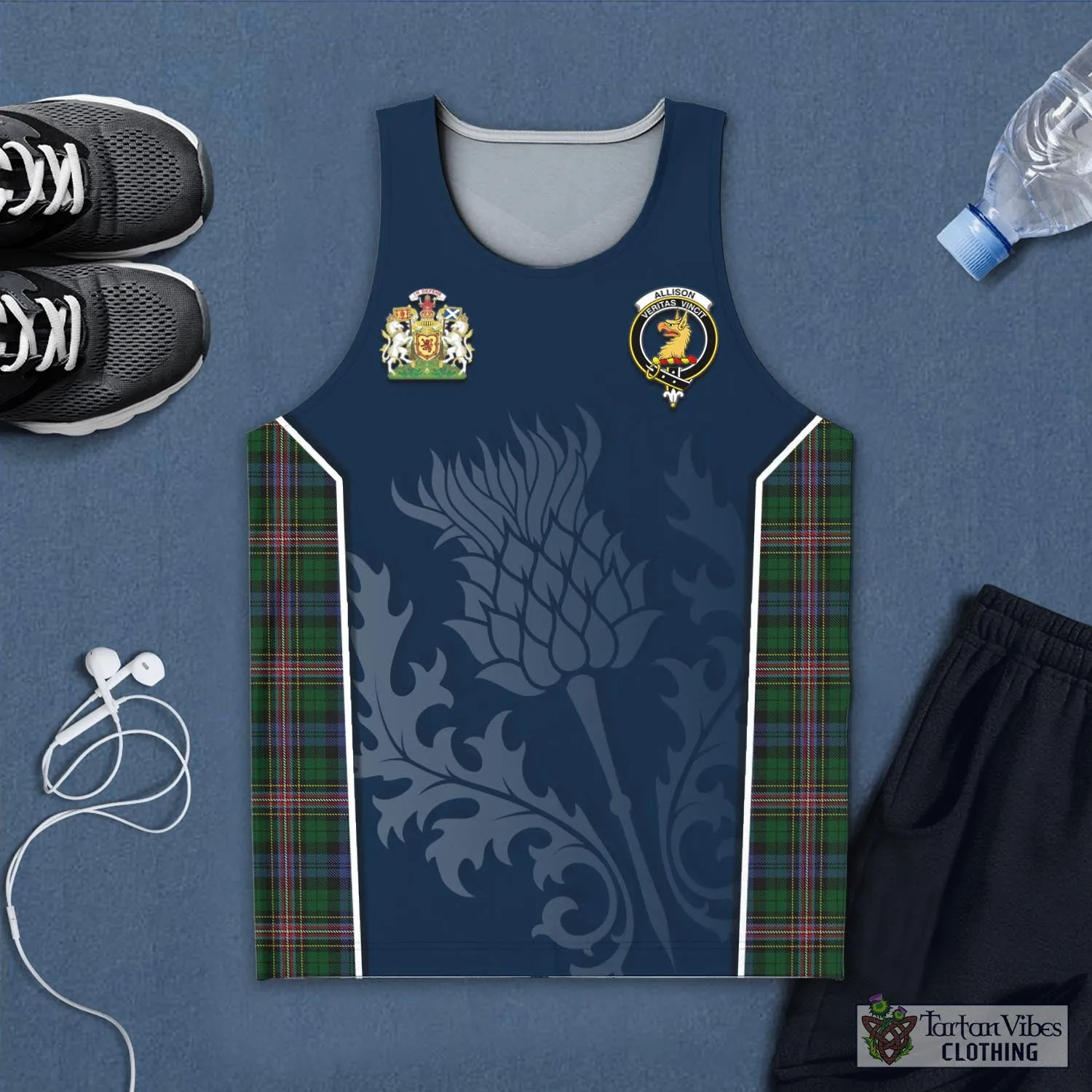 Allison Tartan Men's Tanks Top with Family Crest and Scottish Thistle Vibes Sport Style