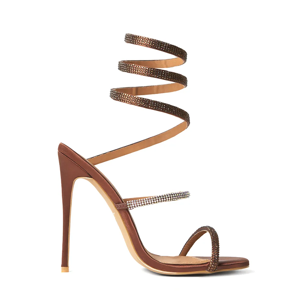 Aphrodite Brown Wrap Open Toe Heels