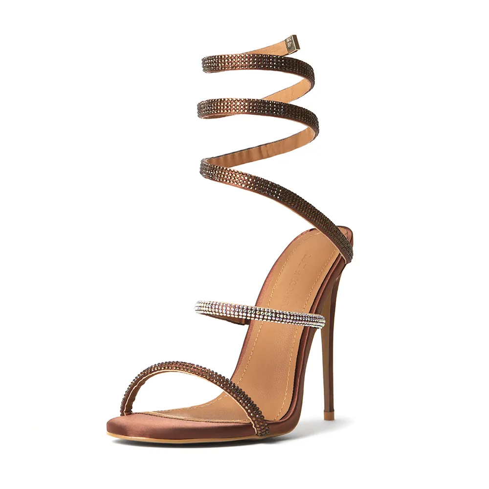 Aphrodite Brown Wrap Open Toe Heels