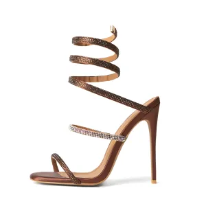 Aphrodite Brown Wrap Open Toe Heels