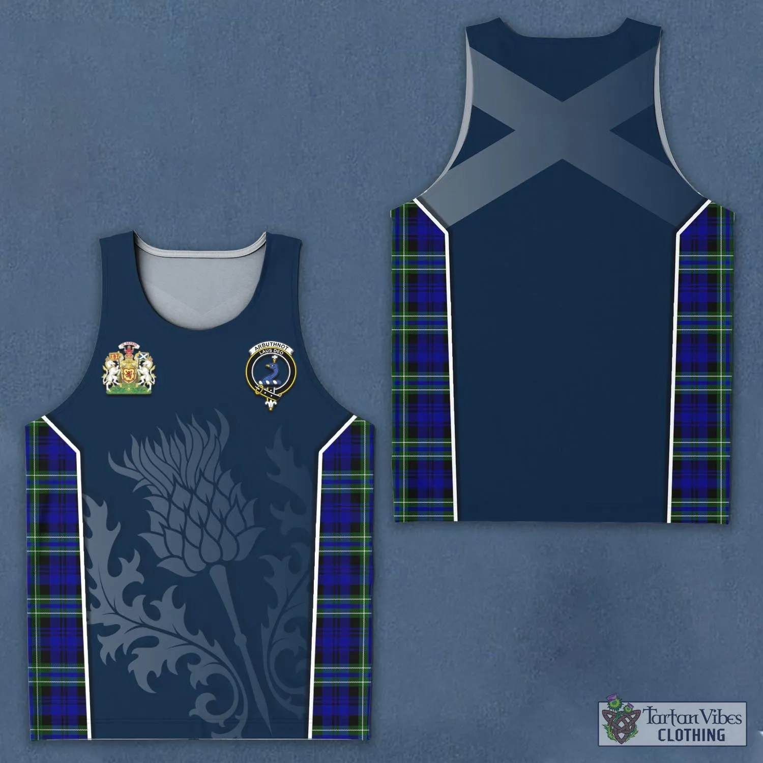 Arbuthnot Modern Tartan Men's Tanks Top with Family Crest and Scottish Thistle Vibes Sport Style