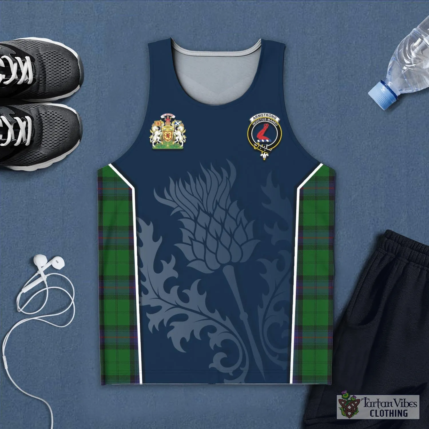 Armstrong Tartan Men's Tanks Top with Family Crest and Scottish Thistle Vibes Sport Style