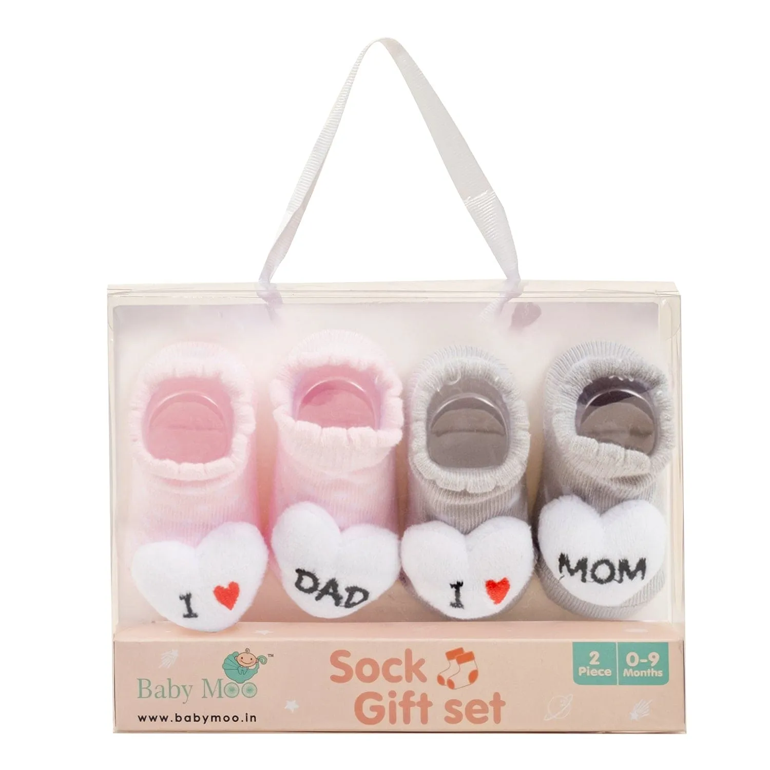 Baby Moo 3D I Love Maa And Paa Cotton Ankle Length Fancy Infant Gift Set of 2 Socks Booties - Grey, Pink