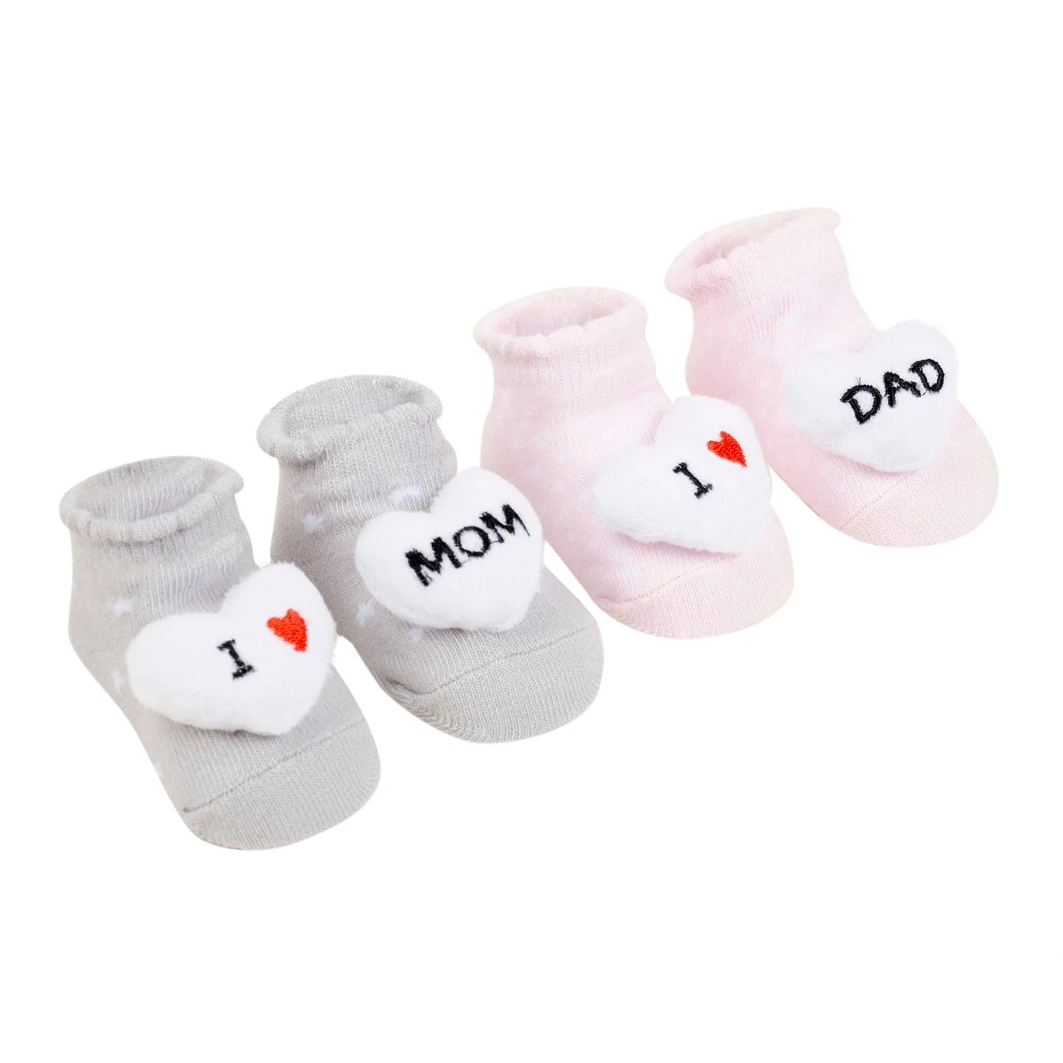 Baby Moo 3D I Love Maa And Paa Cotton Ankle Length Fancy Infant Gift Set of 2 Socks Booties - Grey, Pink