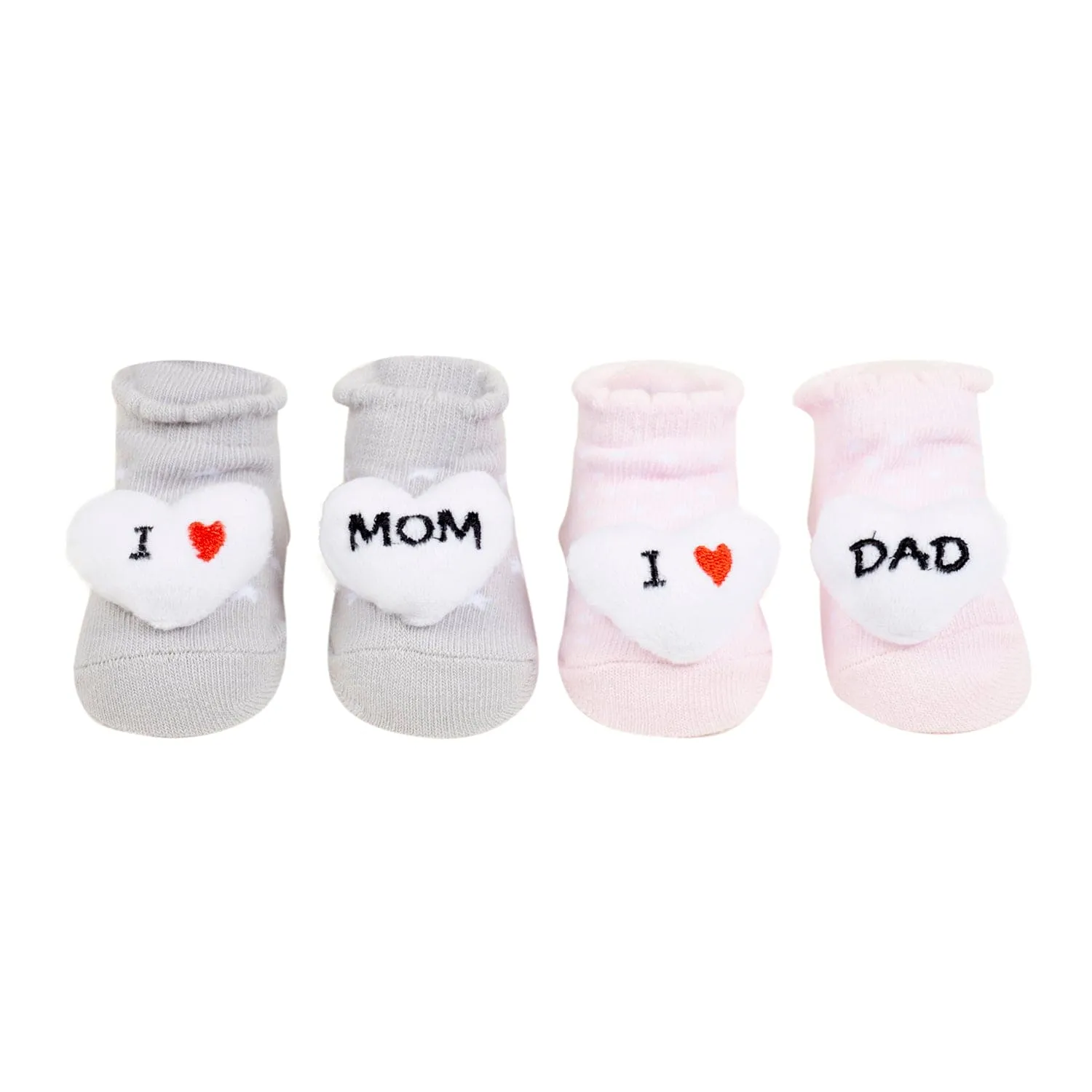 Baby Moo 3D I Love Maa And Paa Cotton Ankle Length Fancy Infant Gift Set of 2 Socks Booties - Grey, Pink