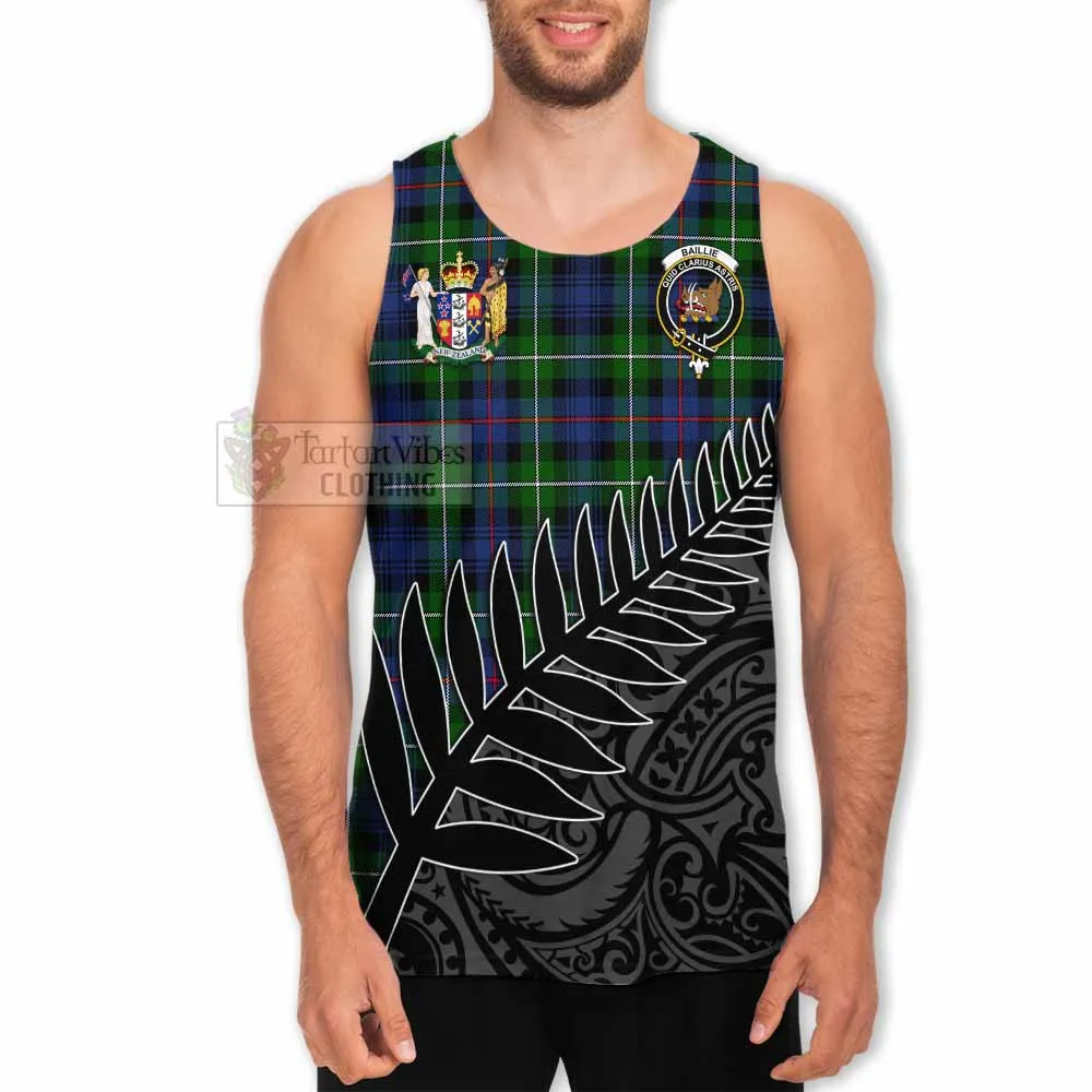 Baillie (Bailey) Crest Tartan Men's Tank Top with New Zealand Silver Fern Half Style