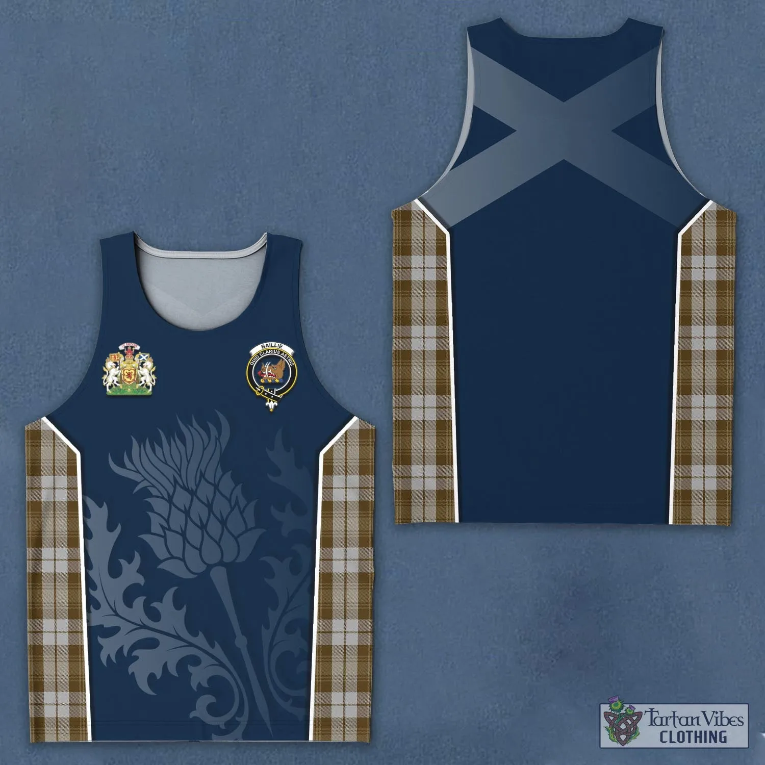 Baillie Dress Tartan Men's Tanks Top with Family Crest and Scottish Thistle Vibes Sport Style