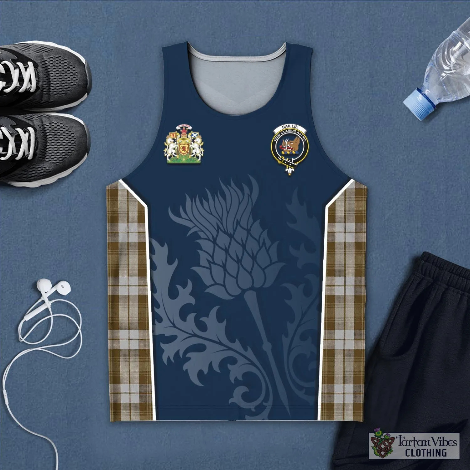 Baillie Dress Tartan Men's Tanks Top with Family Crest and Scottish Thistle Vibes Sport Style