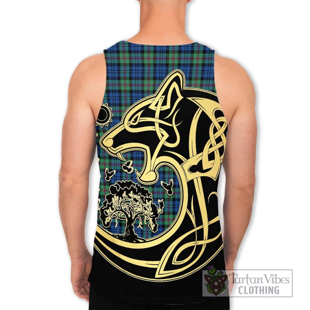 Baird Ancient Tartan Men's Tank Top with Family Crest Celtic Wolf Style