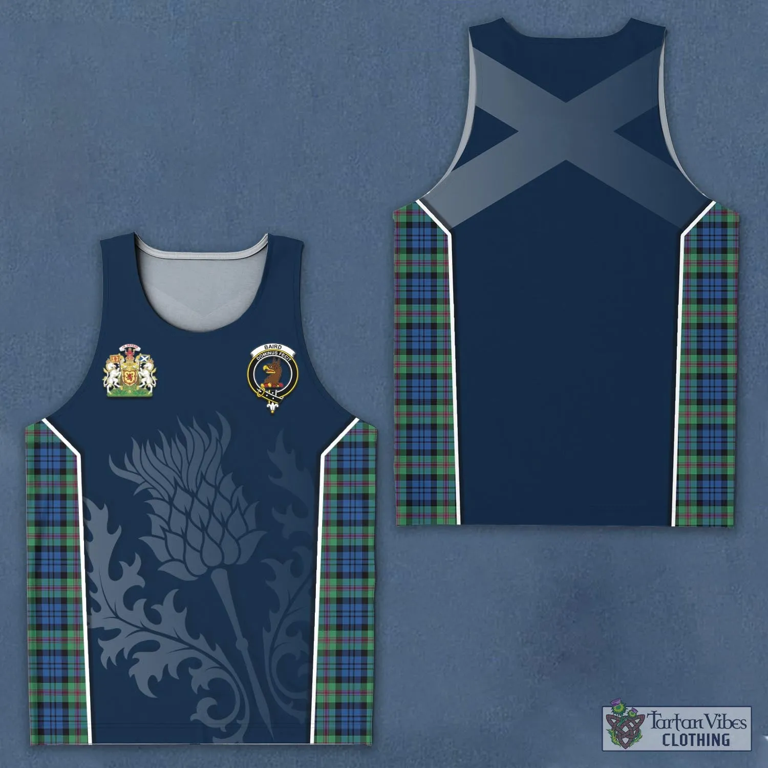 Baird Ancient Tartan Men's Tanks Top with Family Crest and Scottish Thistle Vibes Sport Style