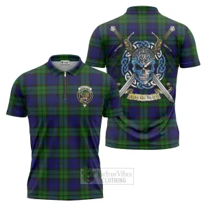 Bannatyne Tartan Zipper Polo Shirt with Family Crest Celtic Skull Style