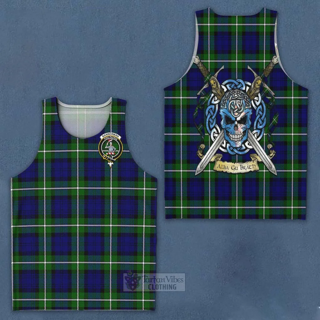 Bannerman Tartan Men's Tank Top with Family Crest Celtic Skull Style