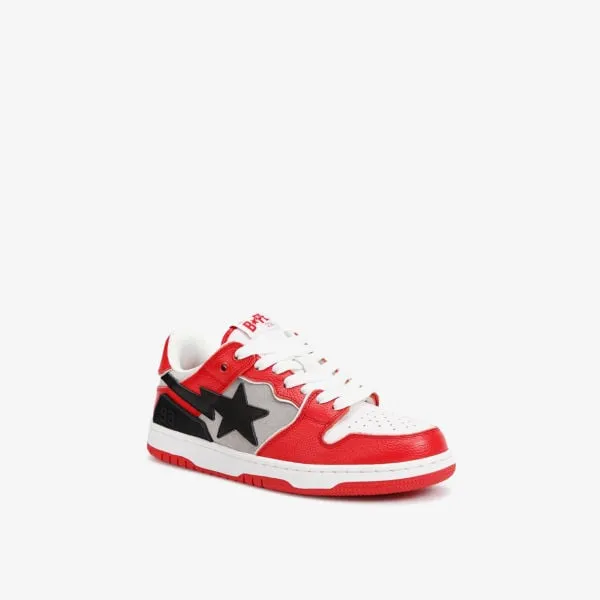 BAPE SK8 STA #1 M2 A Bathing Ape Leather and Suede Low Top Sneakers, Red