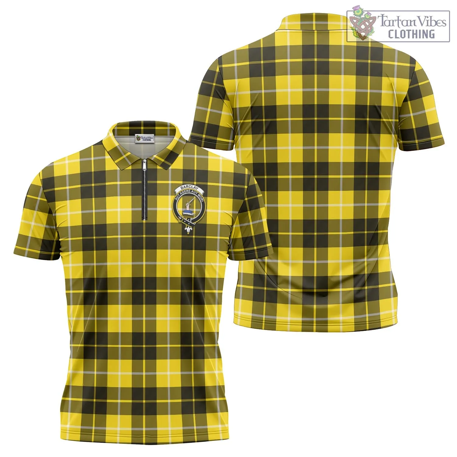 Barclay Dress Modern Tartan Zipper Polo Shirt with Family Crest