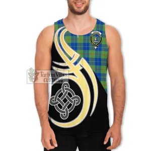 Barclay Hunting Ancient Tartan Men's Tank Top with Family Crest and Celtic Symbol Style