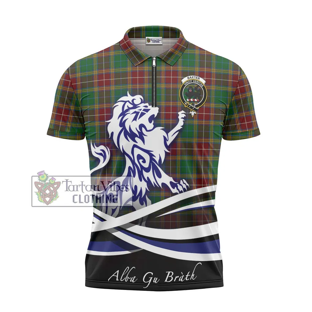 Baxter Tartan Zipper Polo Shirt with Alba Gu Brath Regal Lion Emblem