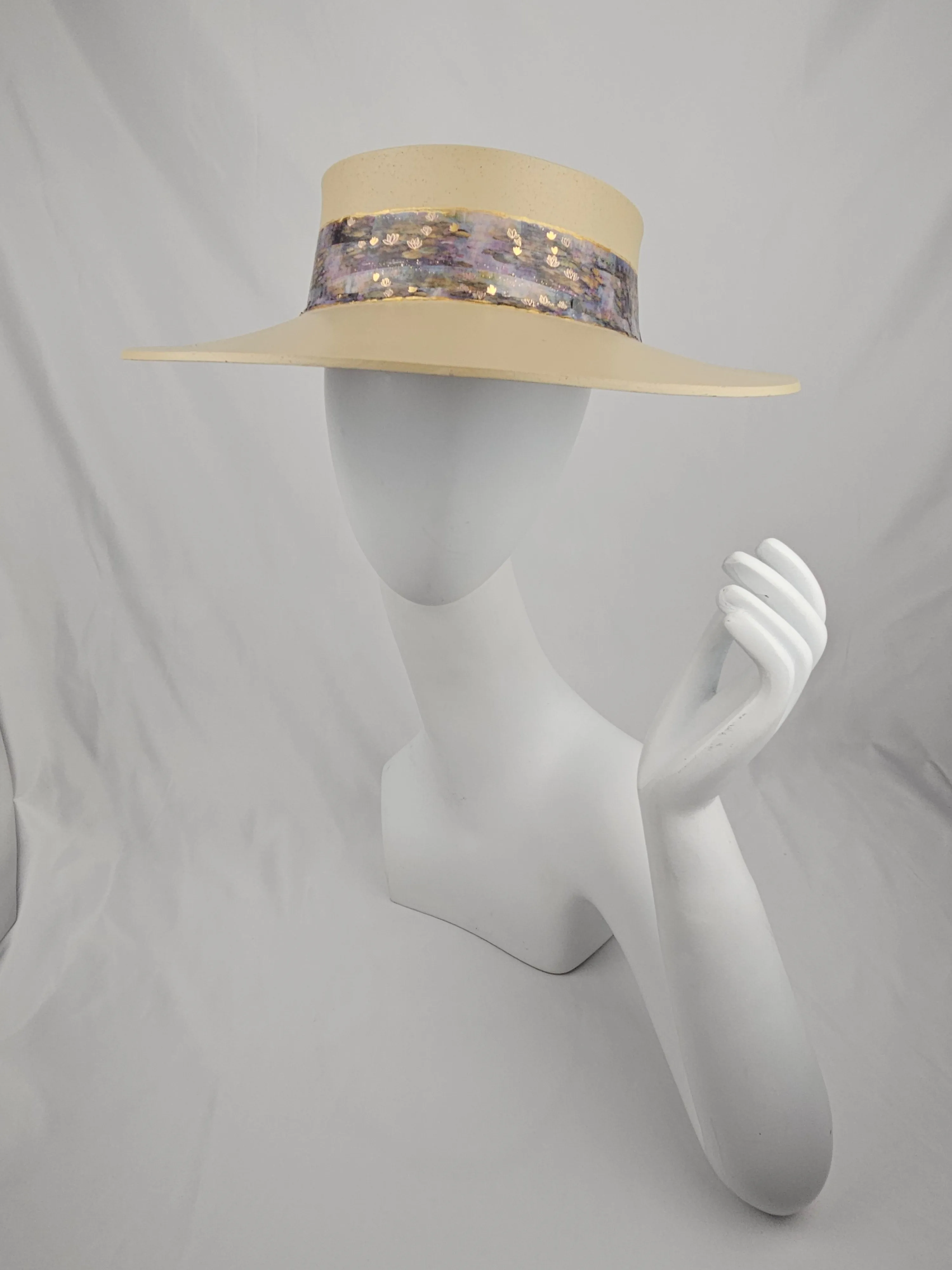 Beige "LadyEVA" Visor Hat with Lavender Monet Style Band