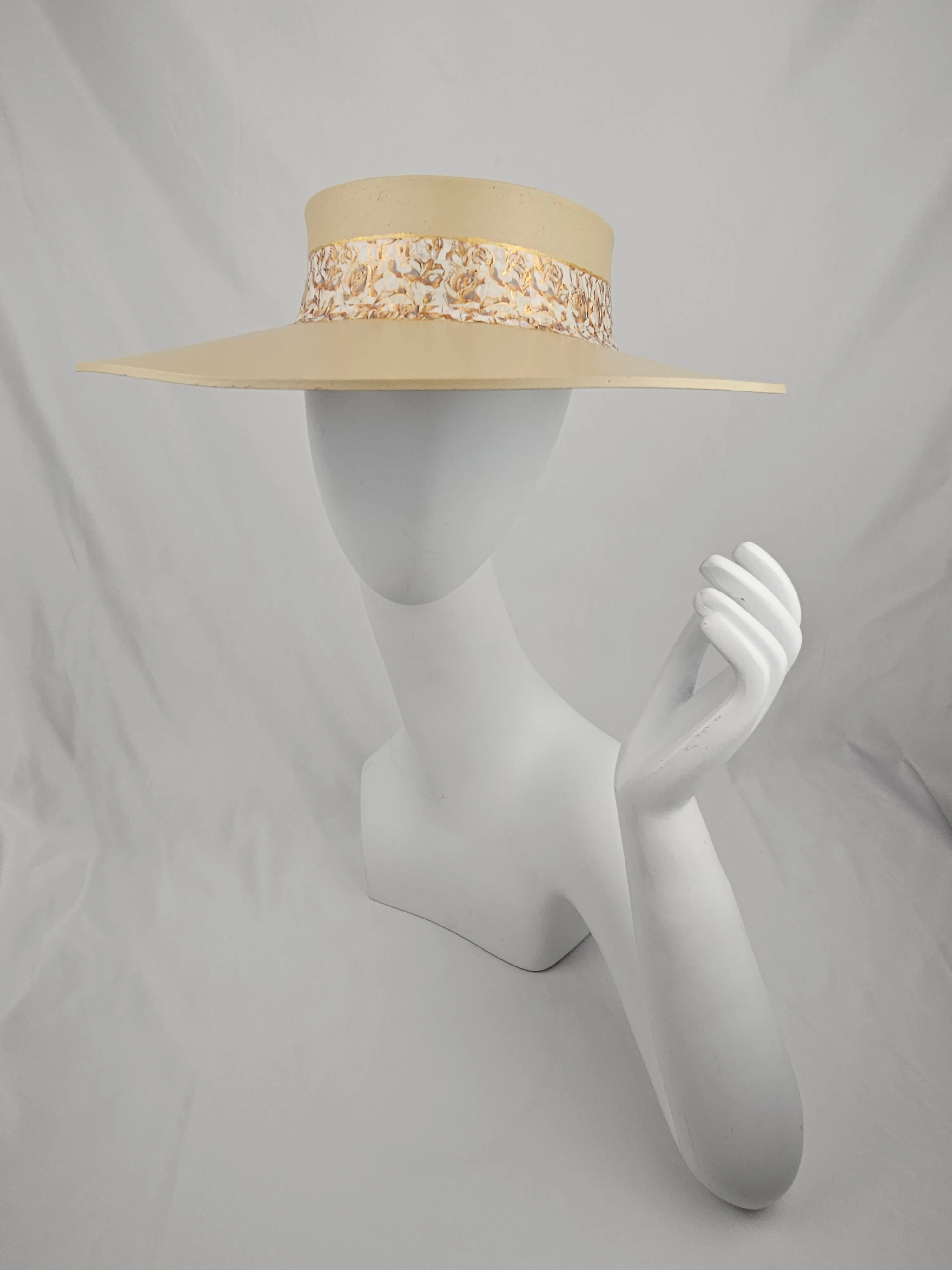 Beige "LadyEVA" Visor Hat with Light Golden Floral Band