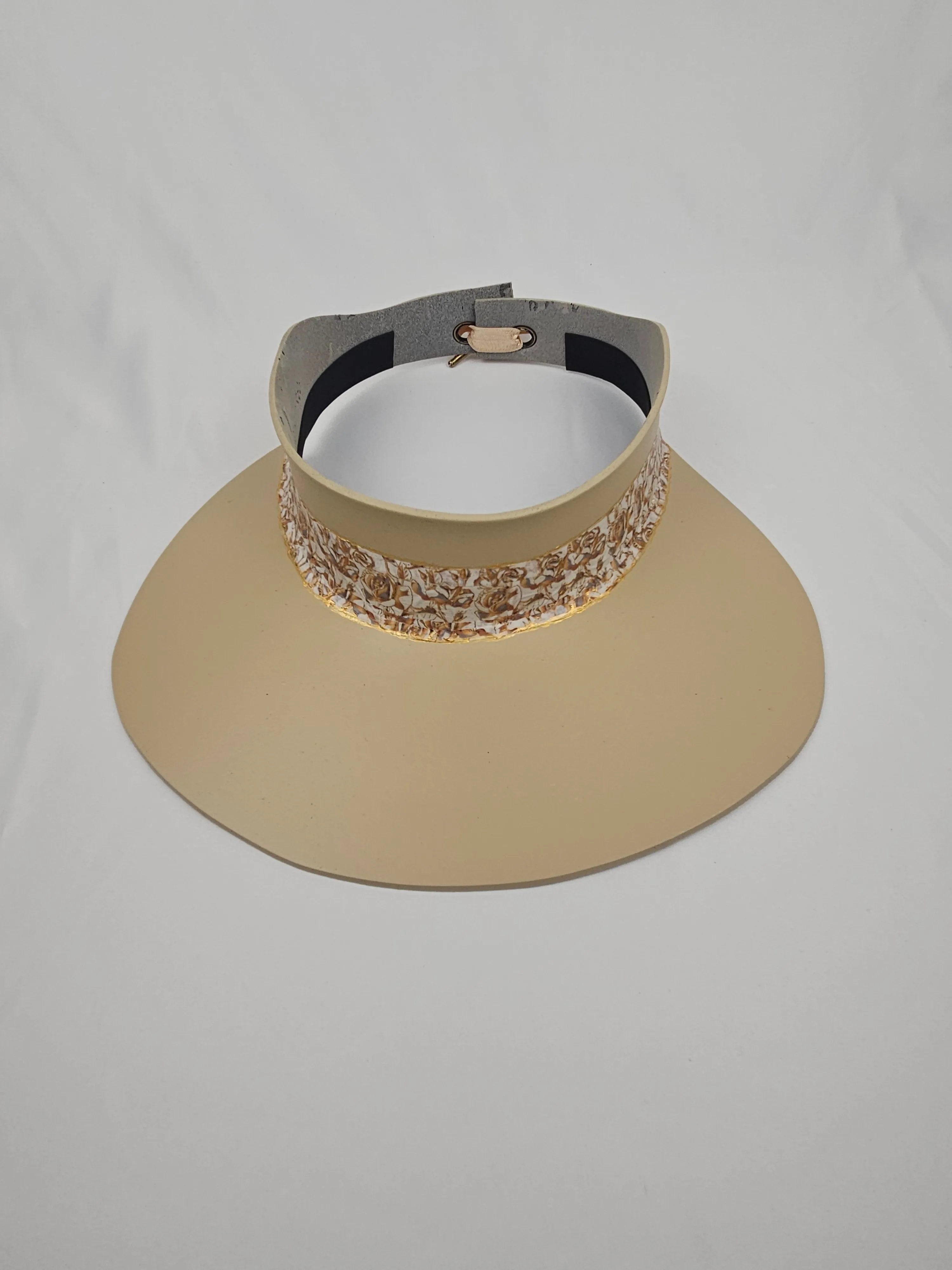 Beige "LadyEVA" Visor Hat with Light Golden Floral Band