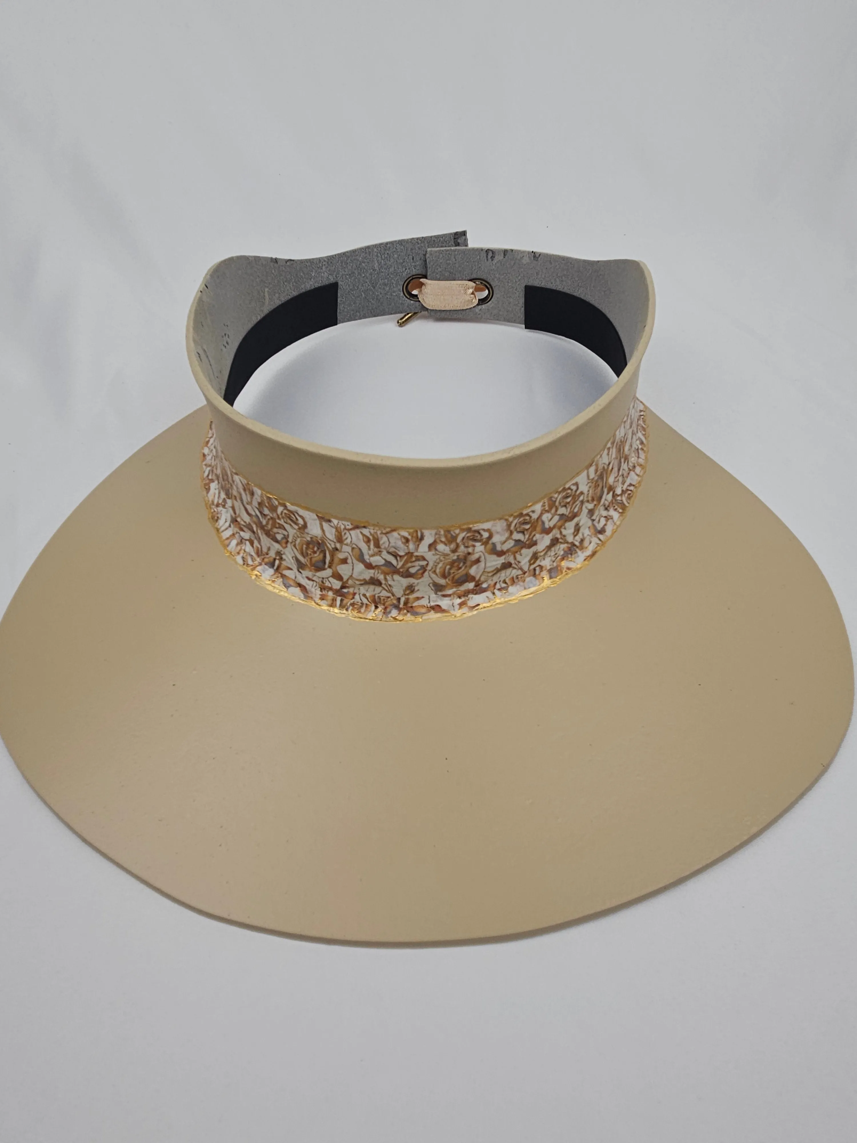 Beige "LadyEVA" Visor Hat with Light Golden Floral Band