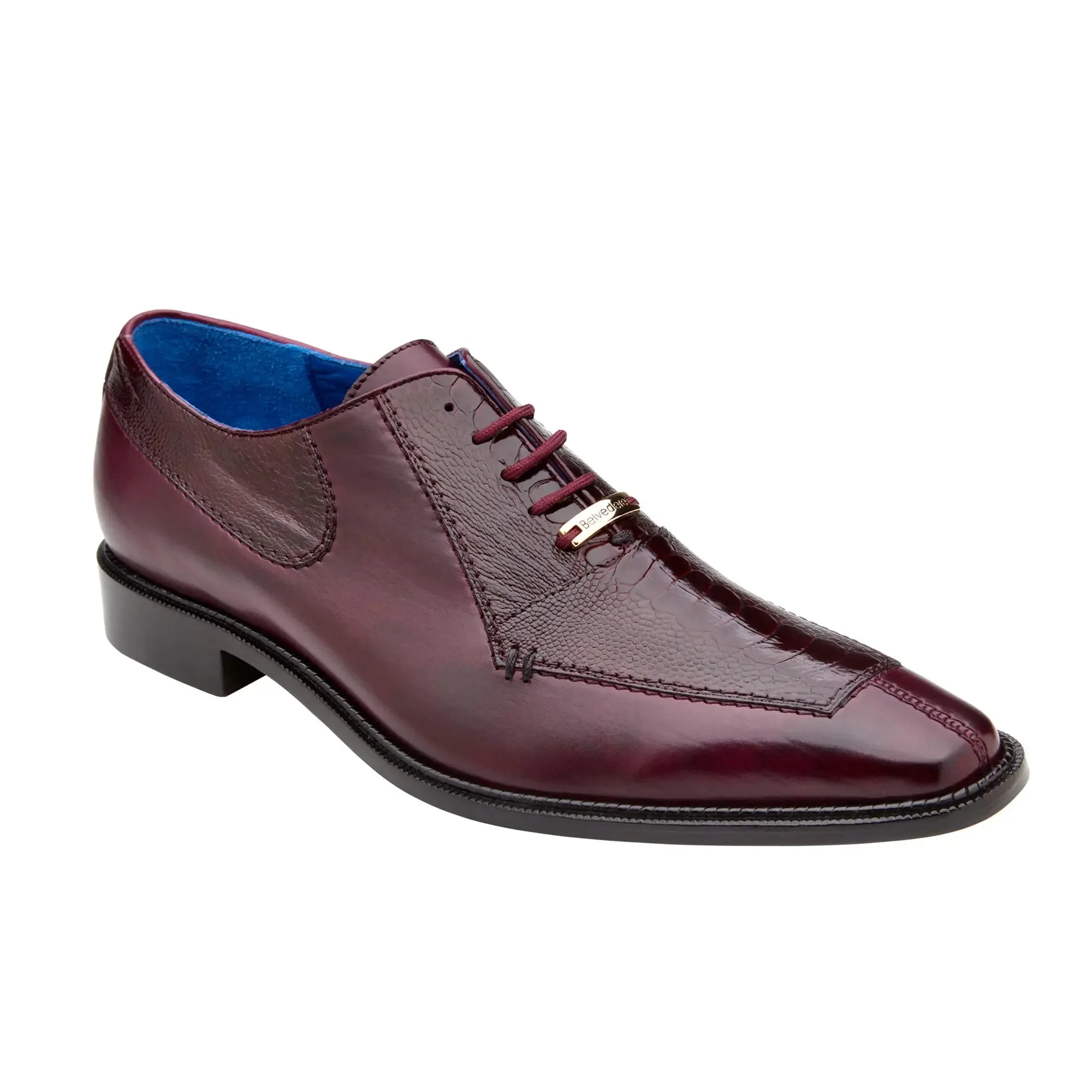 Belvedere Biagio in Antique Dark Burgundy Genuine Ostrich Leg & Italian Calf Oxfords