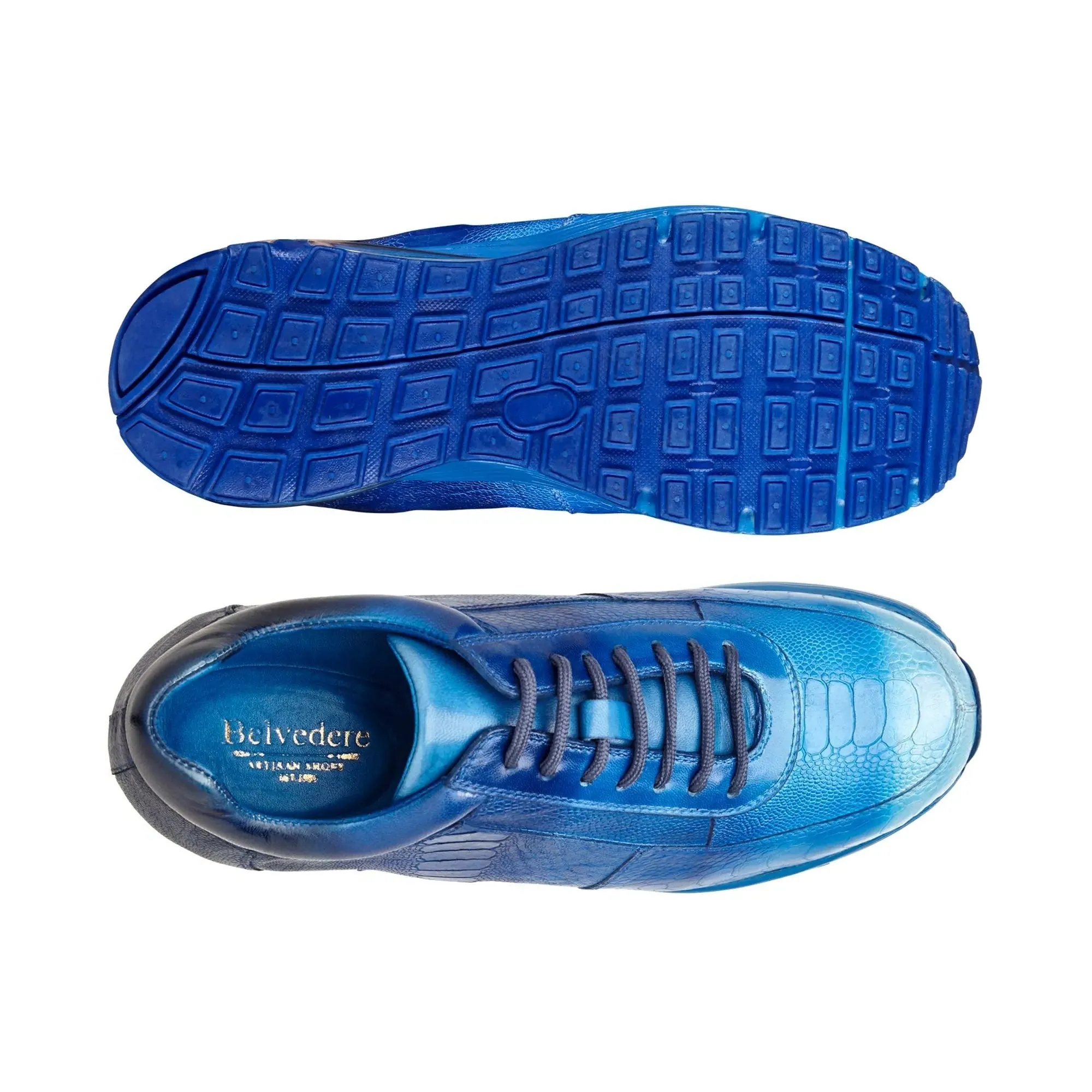 Belvedere George in Multi Cobalt Genuine Ostrich Hand-painted Sneakers