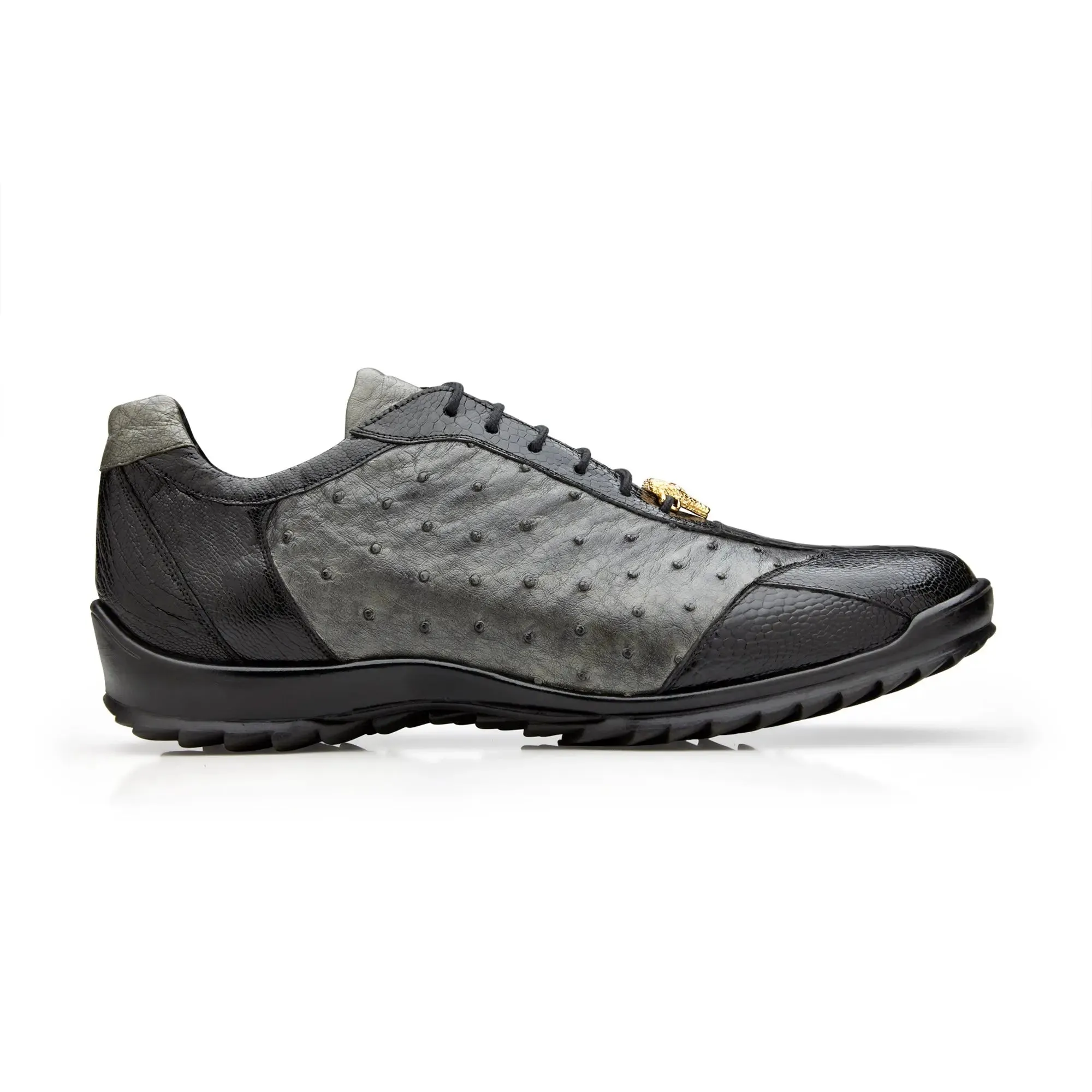 Belvedere Lando in Black / Grey Genuine Ostrich Leg & Italian Calf Sneakers