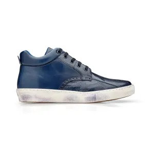 Belvedere Omar in Navy Genuine Ostrich Leg & Italian Calf Sneakers