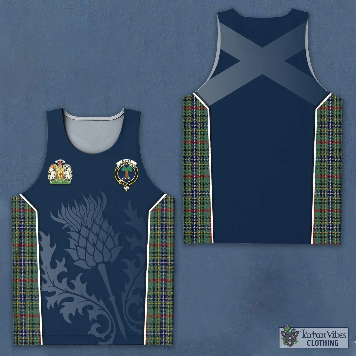 Bisset Tartan Men's Tanks Top with Family Crest and Scottish Thistle Vibes Sport Style