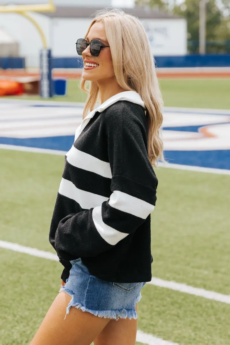 Black and White Stripe French Terry Sweater - FINAL SALE