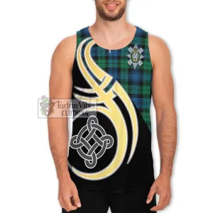 Black Watch Ancient Tartan Men's Tank Top with Family Crest and Celtic Symbol Style