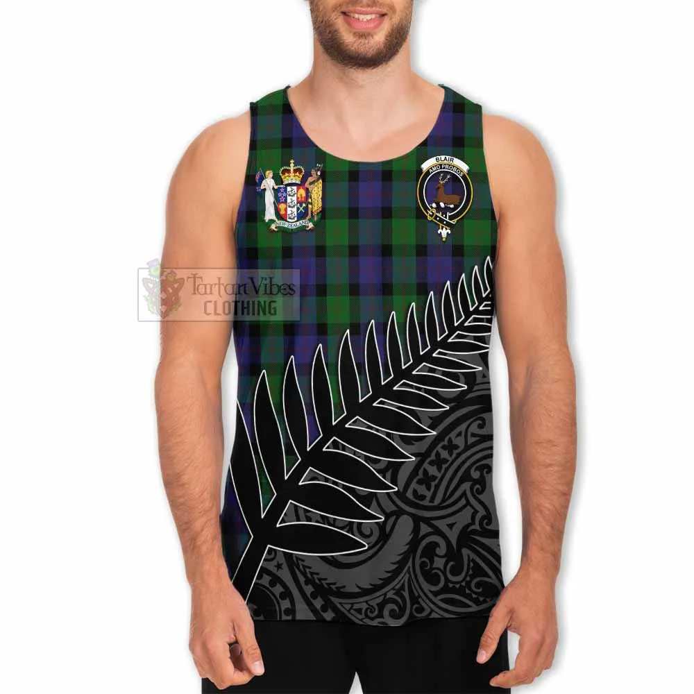 Blair Crest Tartan Men's Tank Top with New Zealand Silver Fern Half Style