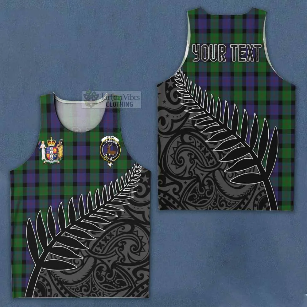 Blair Crest Tartan Men's Tank Top with New Zealand Silver Fern Half Style