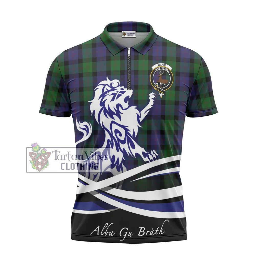 Blair Tartan Zipper Polo Shirt with Alba Gu Brath Regal Lion Emblem