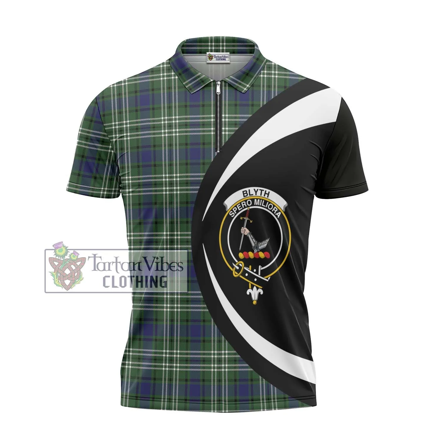 Blyth Tartan Zipper Polo Shirt with Family Crest Circle Style