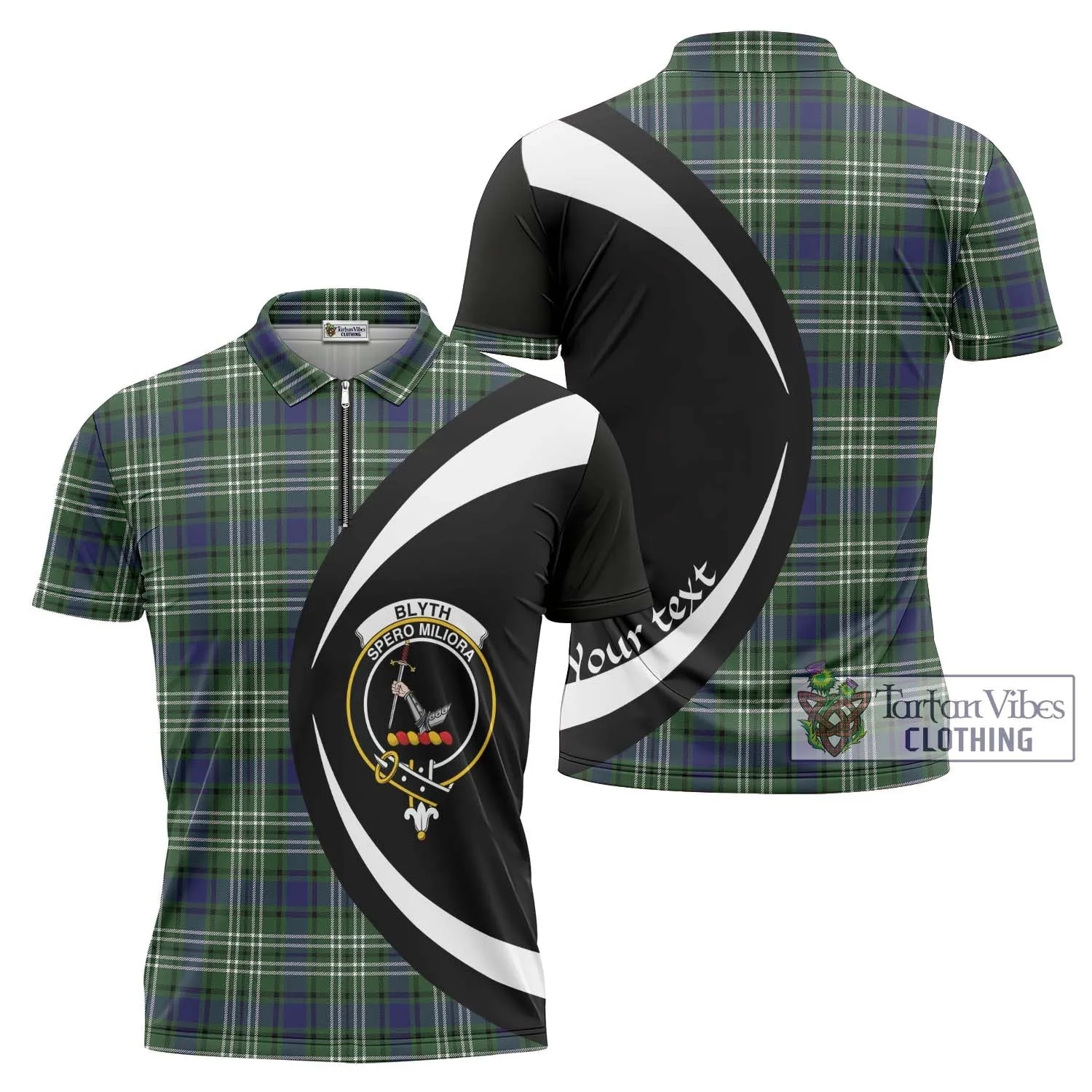 Blyth Tartan Zipper Polo Shirt with Family Crest Circle Style