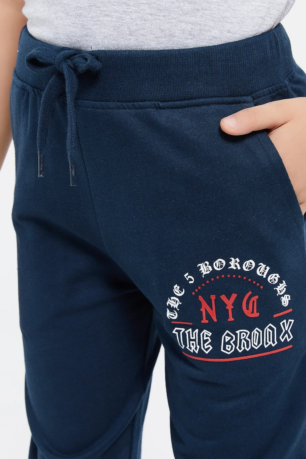 Boys Navy Printed Jogger Pants